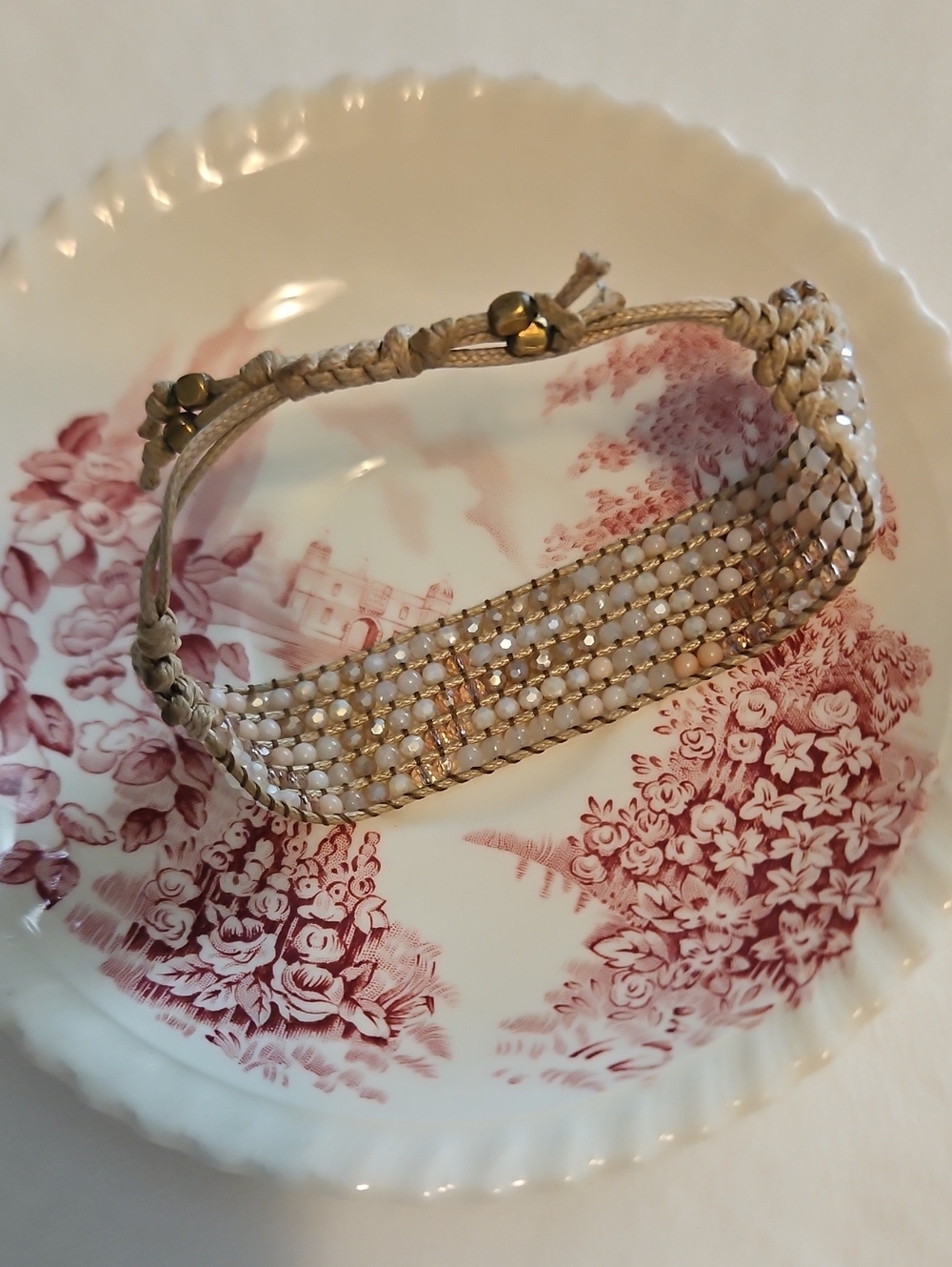 Beaded Neutral Toned Woven Bracelet - Picture 2 of 3